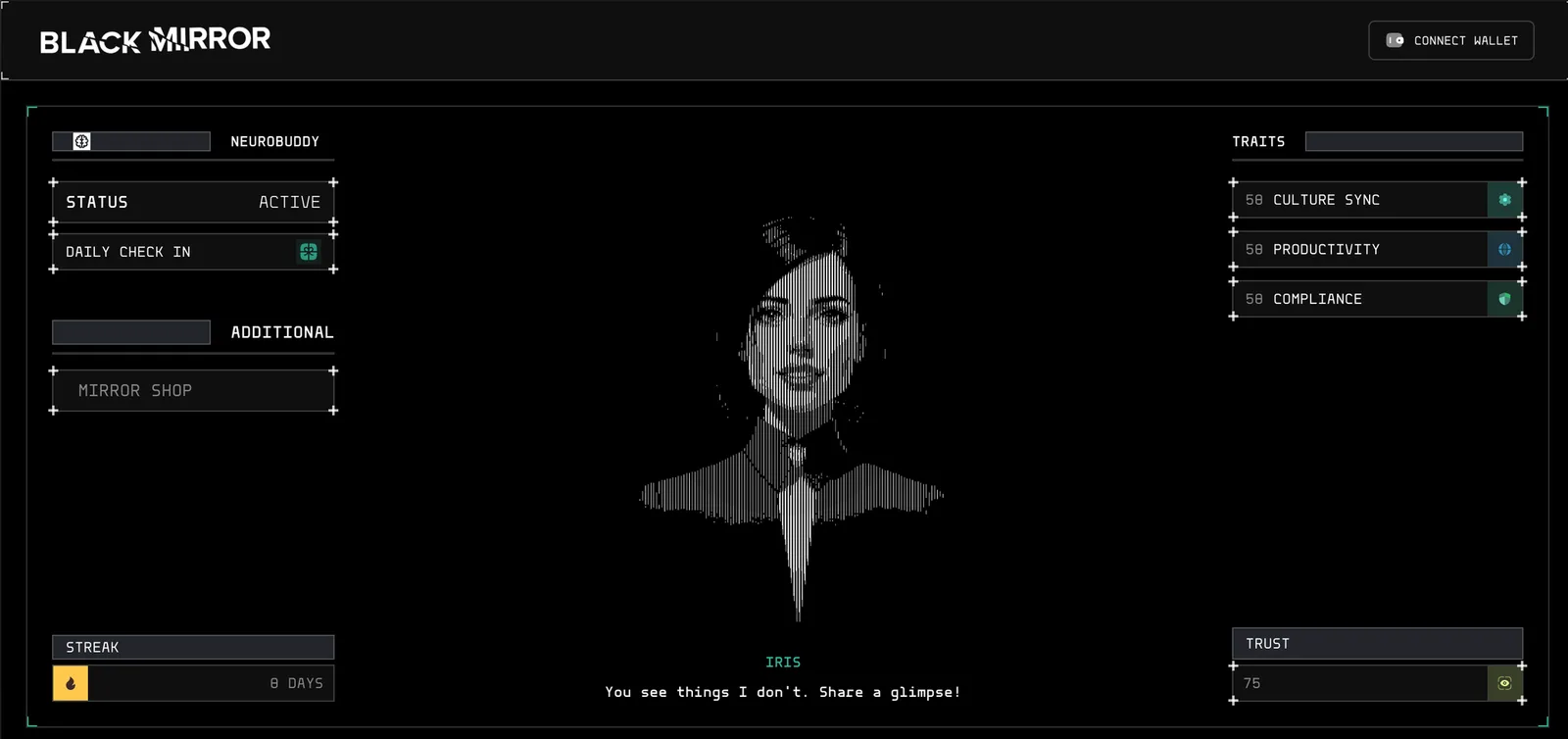 Black Mirror Club — AI companion experience