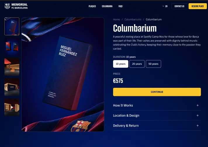 FC Barcelona Memorial site — plaque personalization